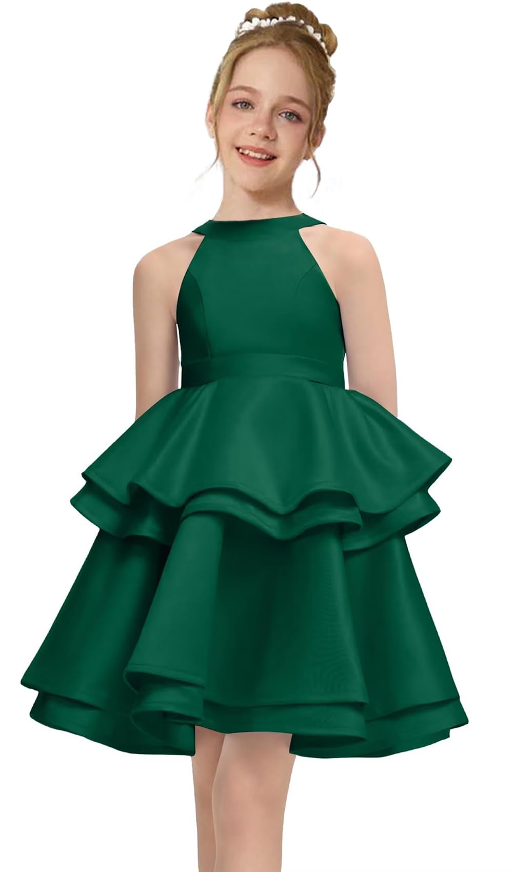 Satin Flower Girl Dress Layers Pageant Dresses Short Party Formal Ball Gown for Girls UJR086