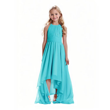 Junior Bridesmaid Dresses Chiffon Halter Floor Length Flower Girl Dresses for Wedding