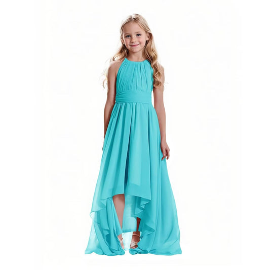 Junior Bridesmaid Dresses Chiffon Halter Floor Length Flower Girl Dresses for Wedding