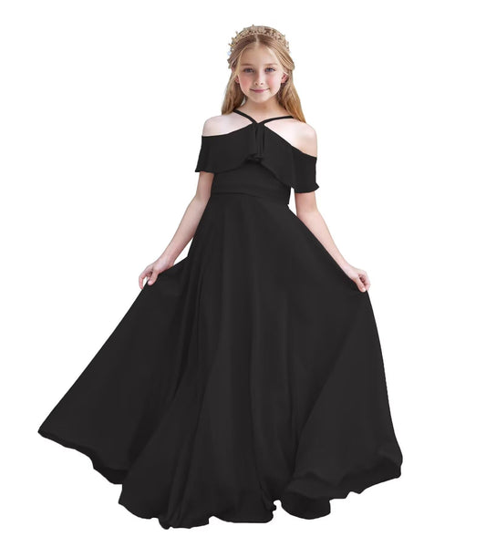 Chiffon Junior Bridesmaid Dresses Halter Floor Length Flower Girl Dresses for Wedding