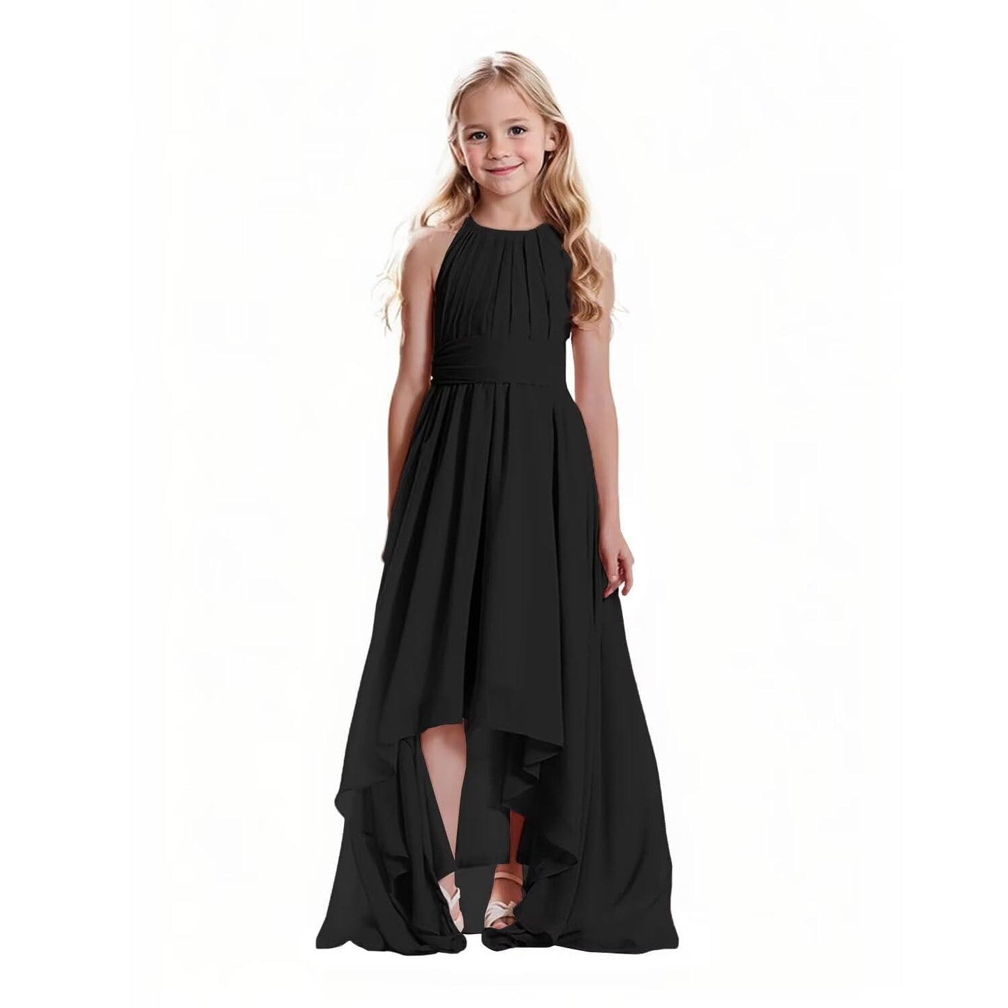 Junior Bridesmaid Dresses Chiffon Halter Floor Length Flower Girl Dresses for Wedding