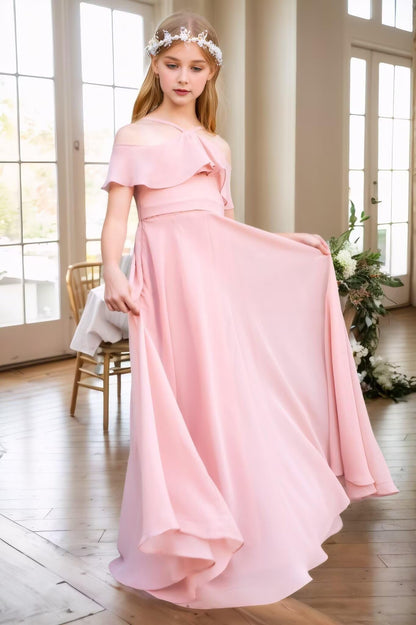 Chiffon Junior Bridesmaid Dresses Halter Floor Length Flower Girl Dresses for Wedding