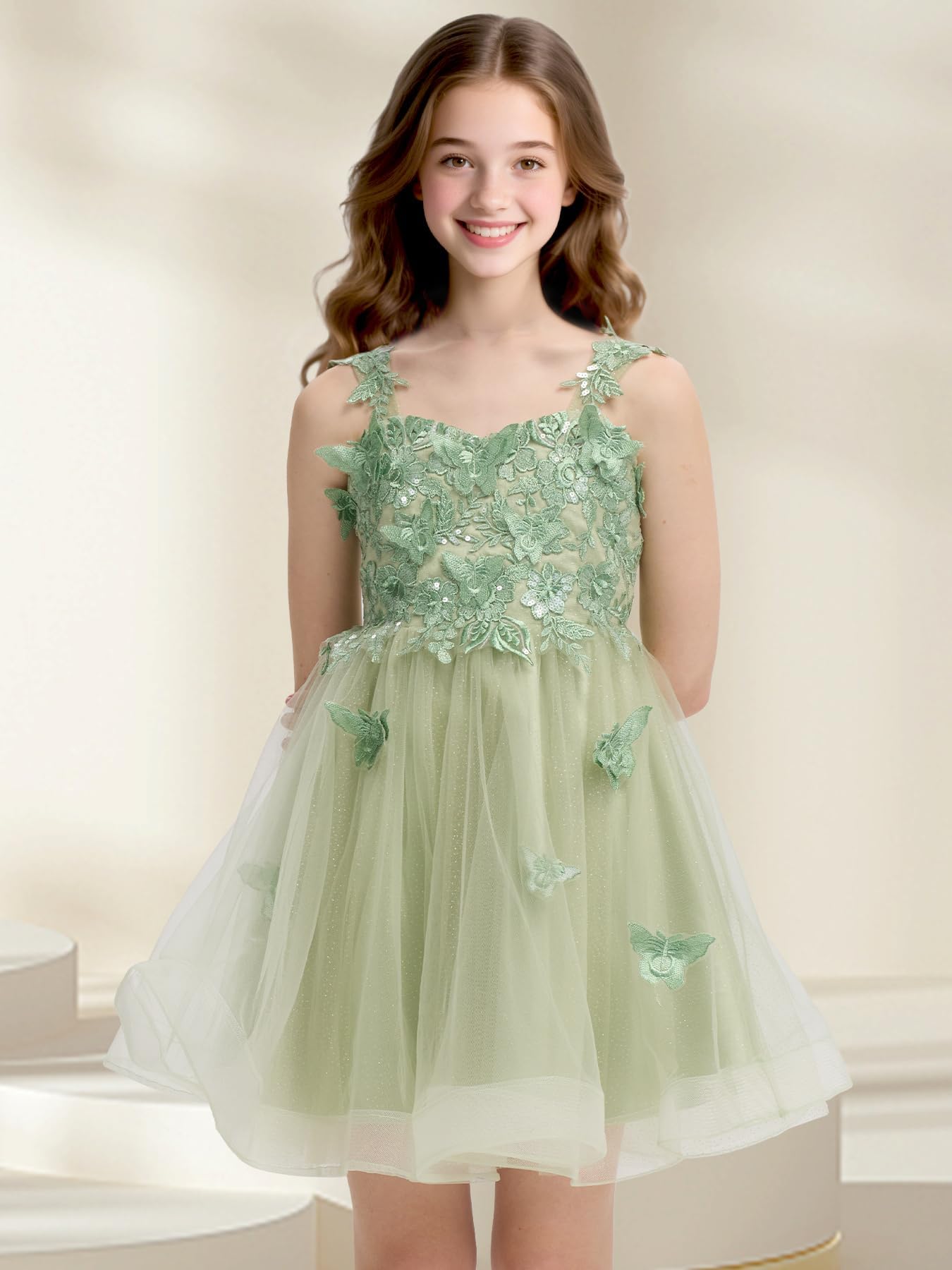 Short Flower Girl Dress for Wedding Lace Applique Homecoming Dresses for Teens UJR081