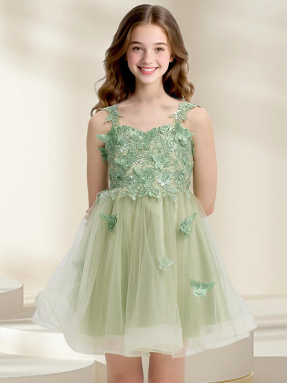 Short Flower Girl Dress for Wedding Lace Applique Homecoming Dresses for Teens UJR081
