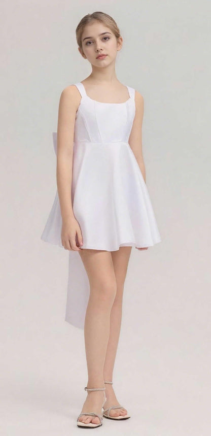 A-line Spaghetti Strap Pleated Satin Short Homecoming Dresses for Women 2025 Prom Cocktail Party Dress with Bow