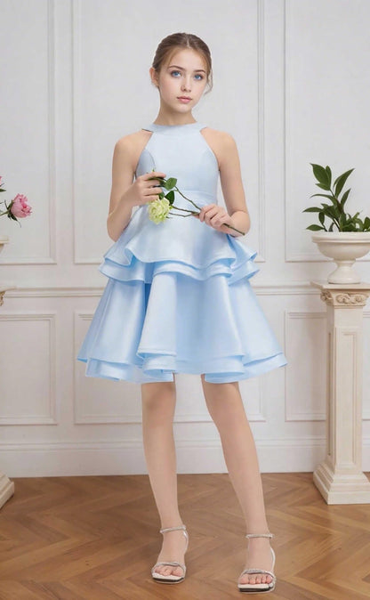 Women Short Halter Neck Satin Tiered Skirt Homecoming Dress 2025 for Teens Mini Prom Cocktail Formal Party Dresses
