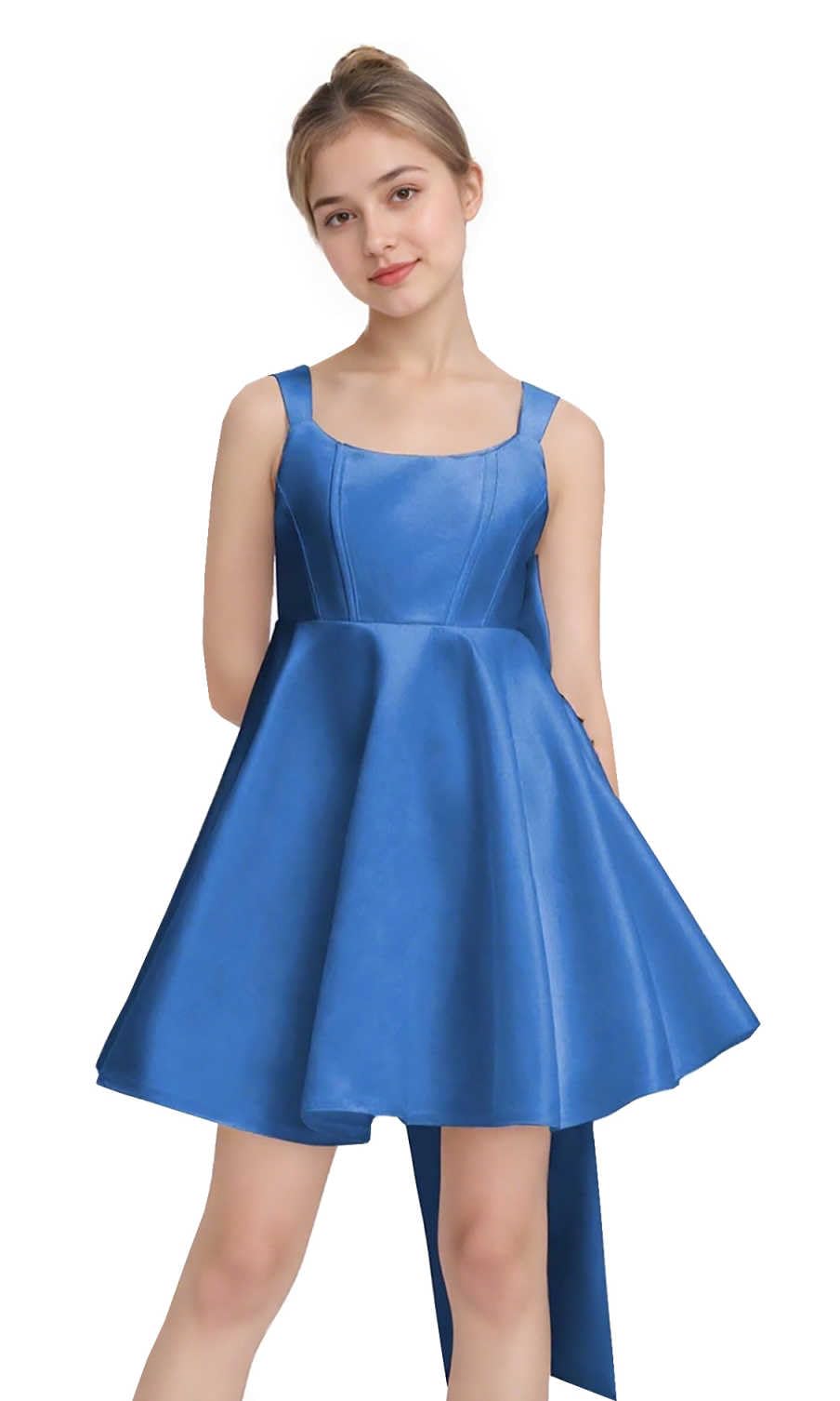 A-line Spaghetti Strap Pleated Satin Short Homecoming Dresses for Women 2025 Prom Cocktail Party Dress with Bow