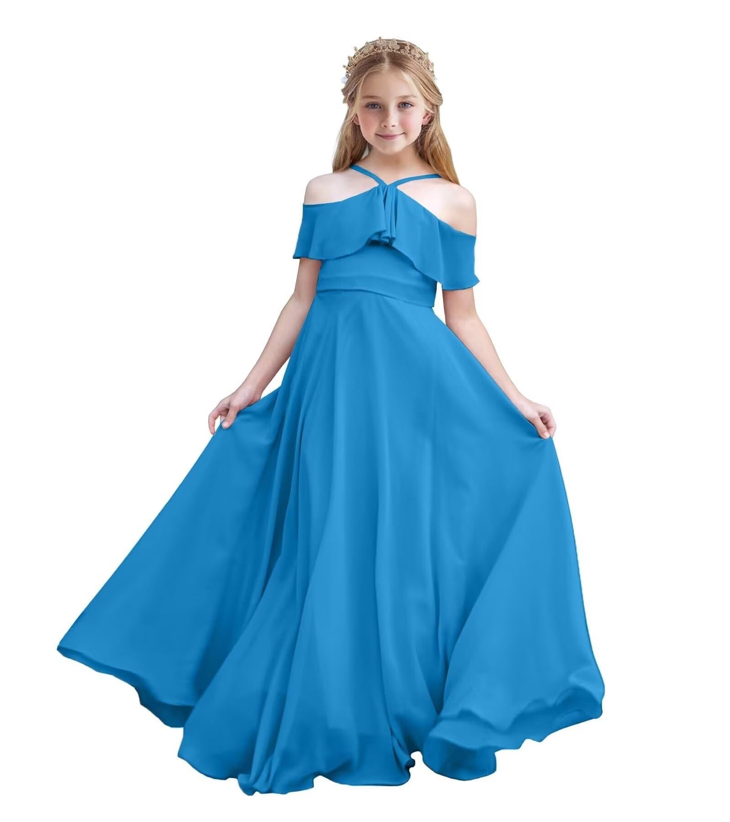 Chiffon Junior Bridesmaid Dresses Halter Floor Length Flower Girl Dresses for Wedding
