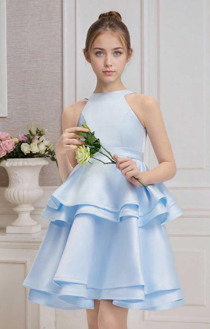 Women Short Halter Neck Satin Tiered Skirt Homecoming Dress 2025 for Teens Mini Prom Cocktail Formal Party Dresses