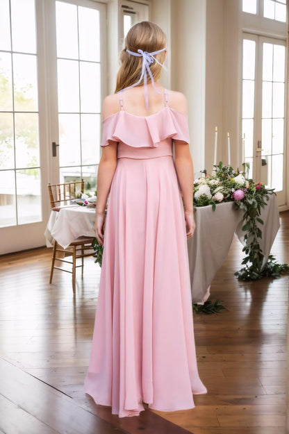 Chiffon Junior Bridesmaid Dresses Halter Floor Length Flower Girl Dresses for Wedding