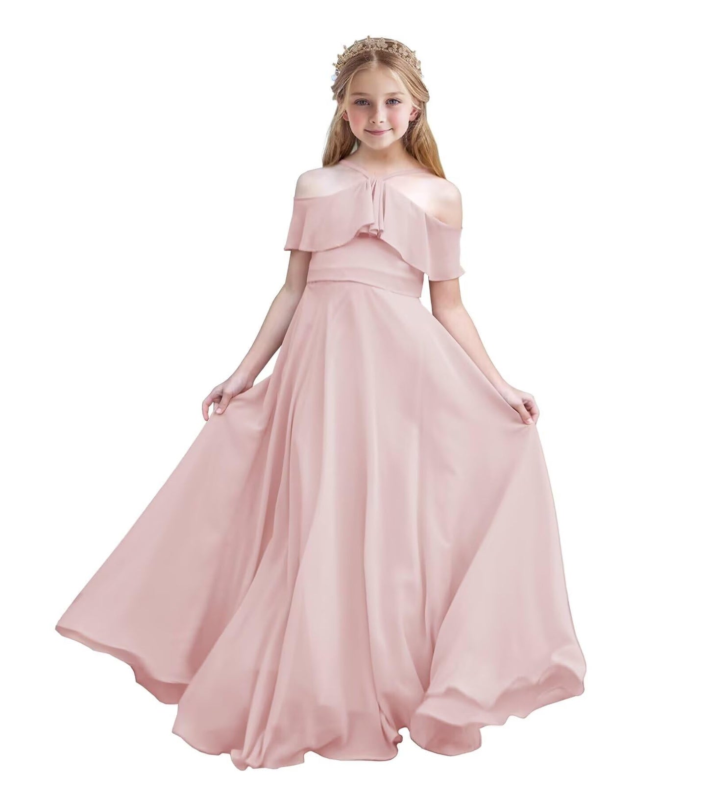 Chiffon Junior Bridesmaid Dresses Halter Floor Length Flower Girl Dresses for Wedding