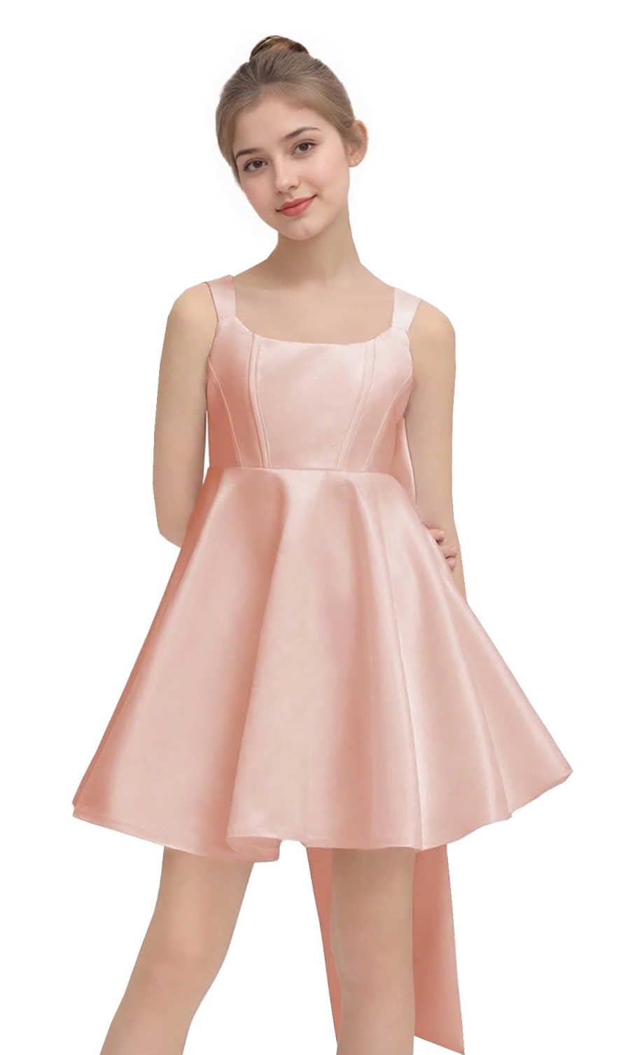 A-line Spaghetti Strap Pleated Satin Short Homecoming Dresses for Women 2025 Prom Cocktail Party Dress with Bow