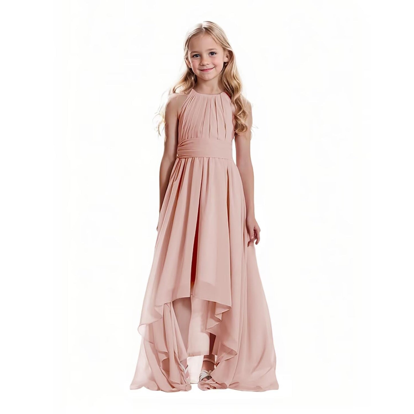Junior Bridesmaid Dresses Chiffon Halter Floor Length Flower Girl Dresses for Wedding