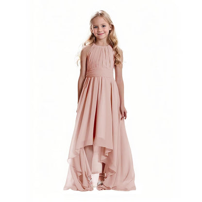 Junior Bridesmaid Dresses Chiffon Halter Floor Length Flower Girl Dresses for Wedding