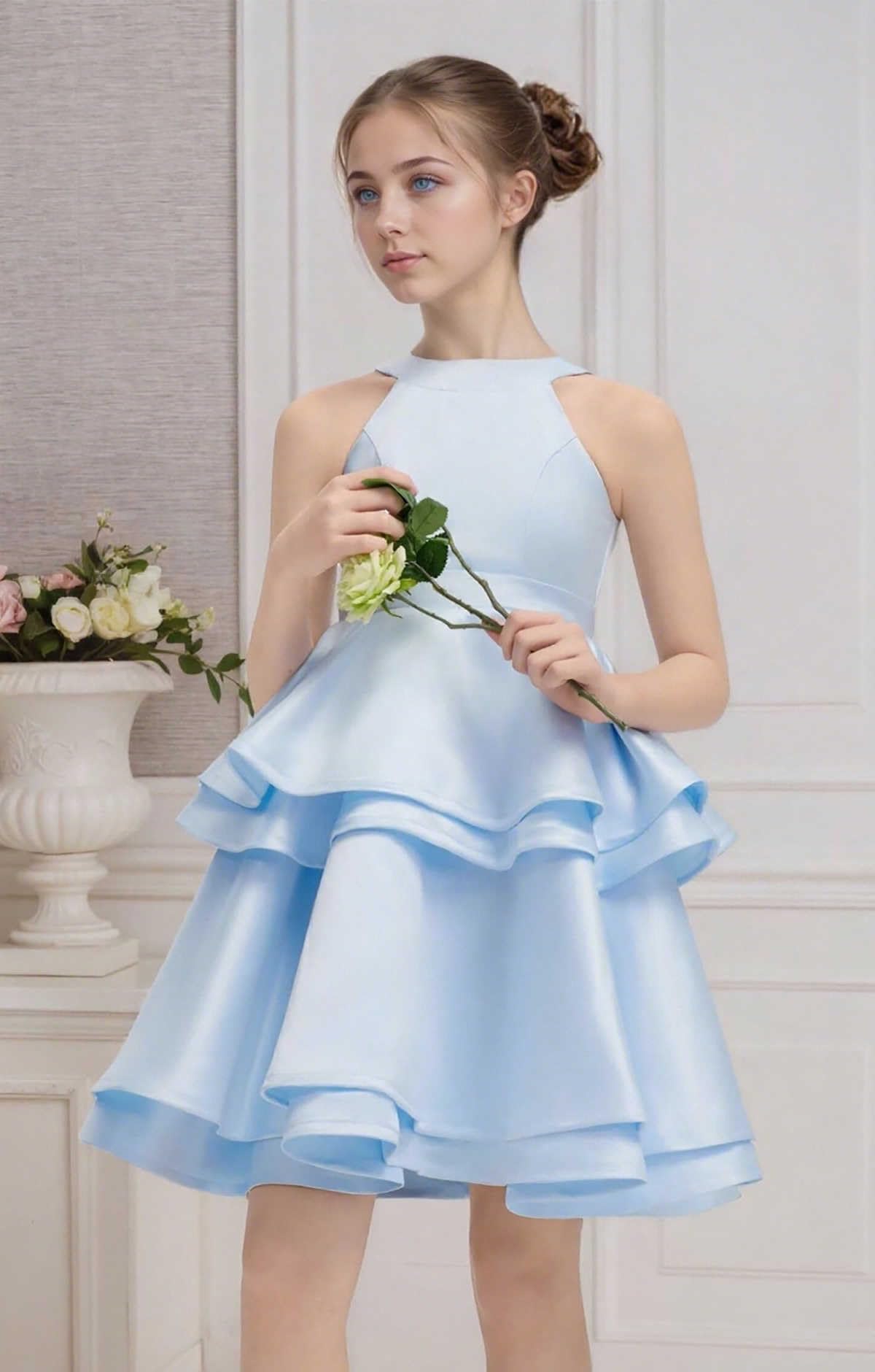 Women Short Halter Neck Satin Tiered Skirt Homecoming Dress 2025 for Teens Mini Prom Cocktail Formal Party Dresses