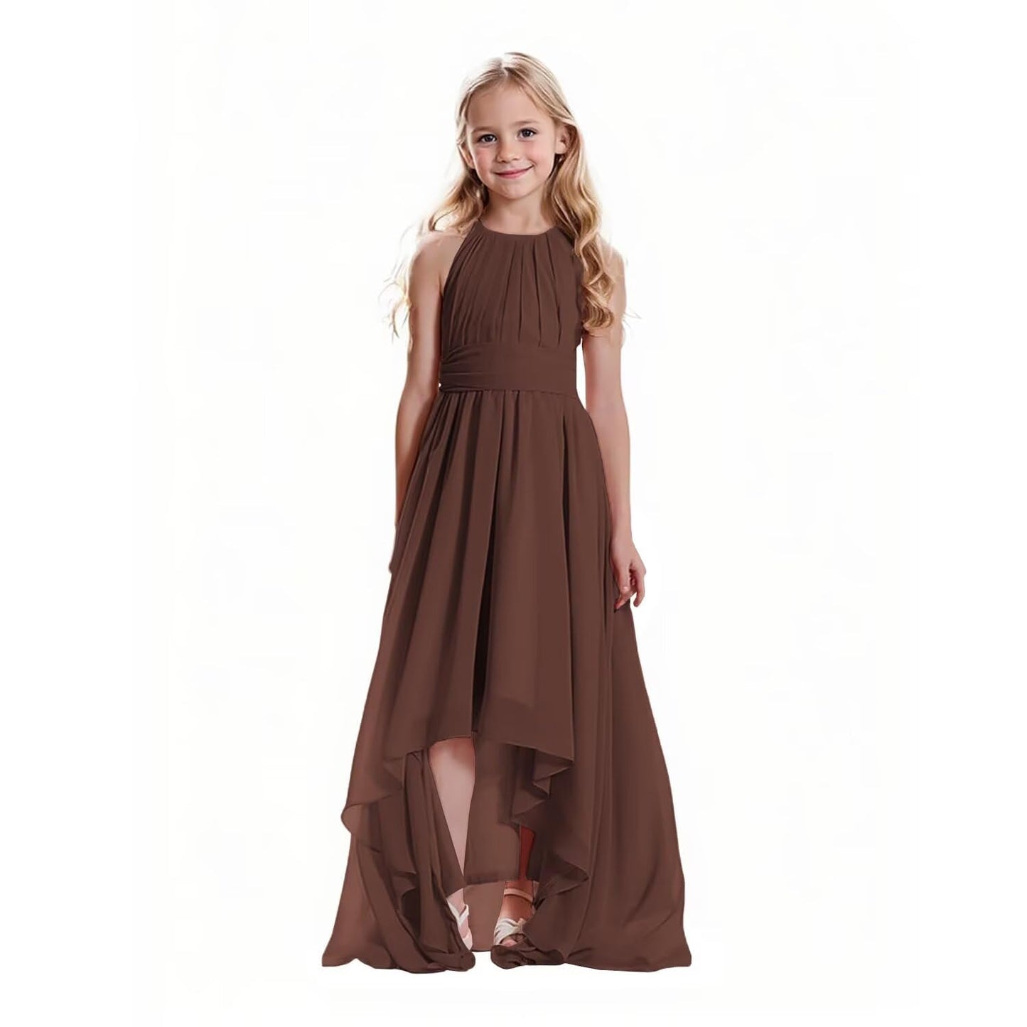 Junior Bridesmaid Dresses Chiffon Halter Floor Length Flower Girl Dresses for Wedding