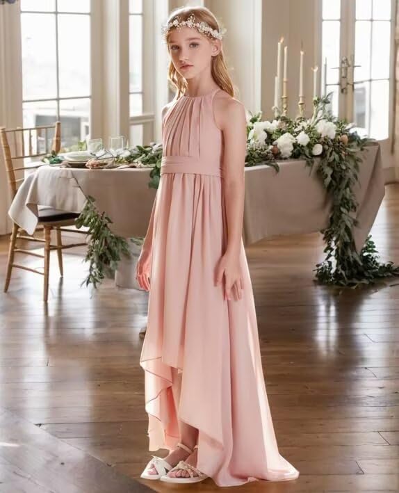 Junior Bridesmaid Dresses Chiffon Halter Floor Length Flower Girl Dresses for Wedding