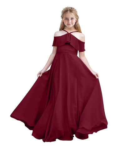 Chiffon Junior Bridesmaid Dresses Halter Floor Length Flower Girl Dresses for Wedding