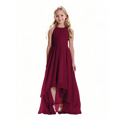 Junior Bridesmaid Dresses Chiffon Halter Floor Length Flower Girl Dresses for Wedding