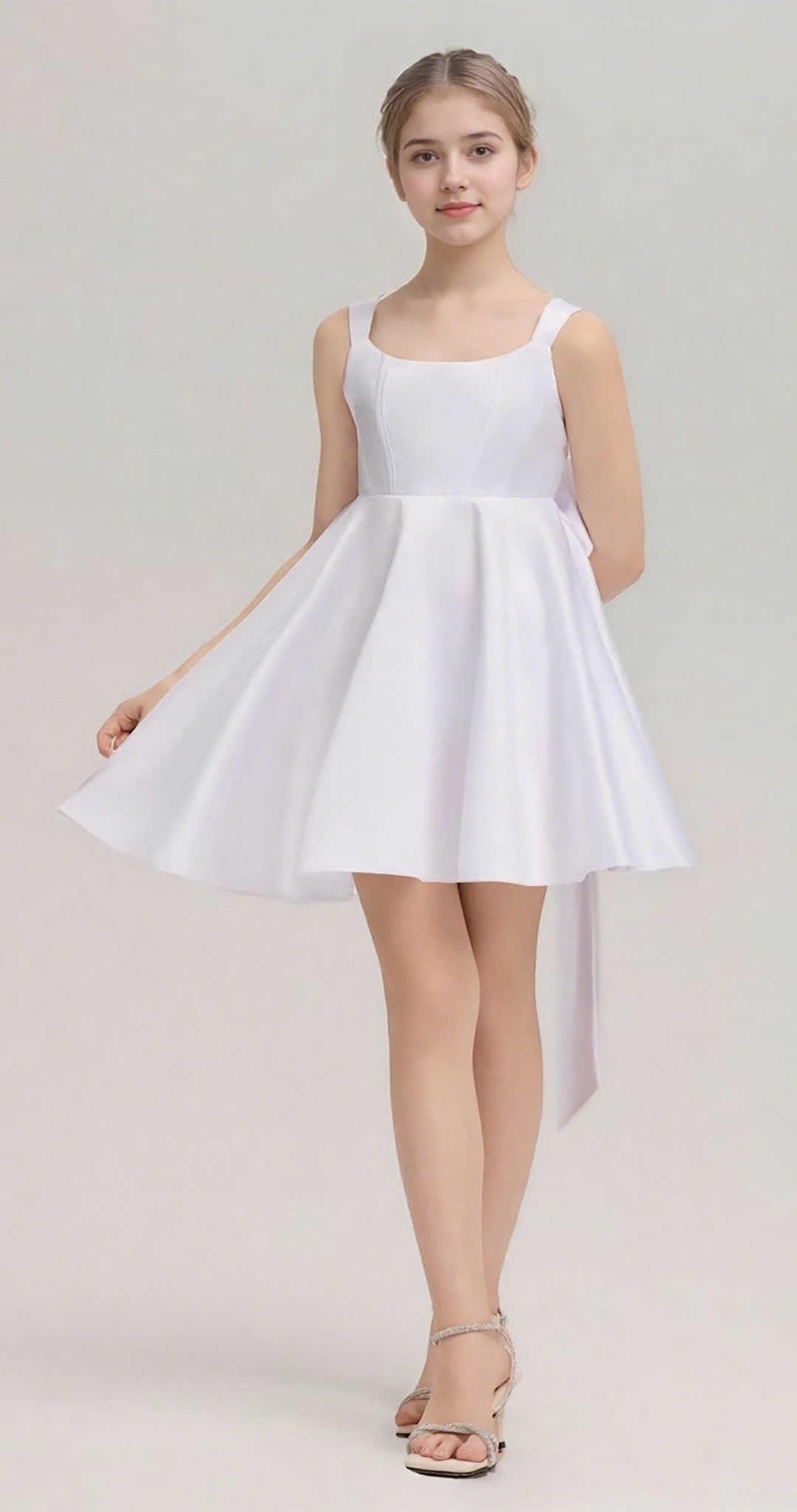A-line Spaghetti Strap Pleated Satin Short Homecoming Dresses for Women 2025 Prom Cocktail Party Dress with Bow
