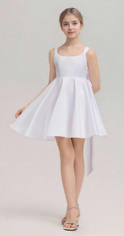 A-line Spaghetti Strap Pleated Satin Short Homecoming Dresses for Women 2025 Prom Cocktail Party Dress with Bow