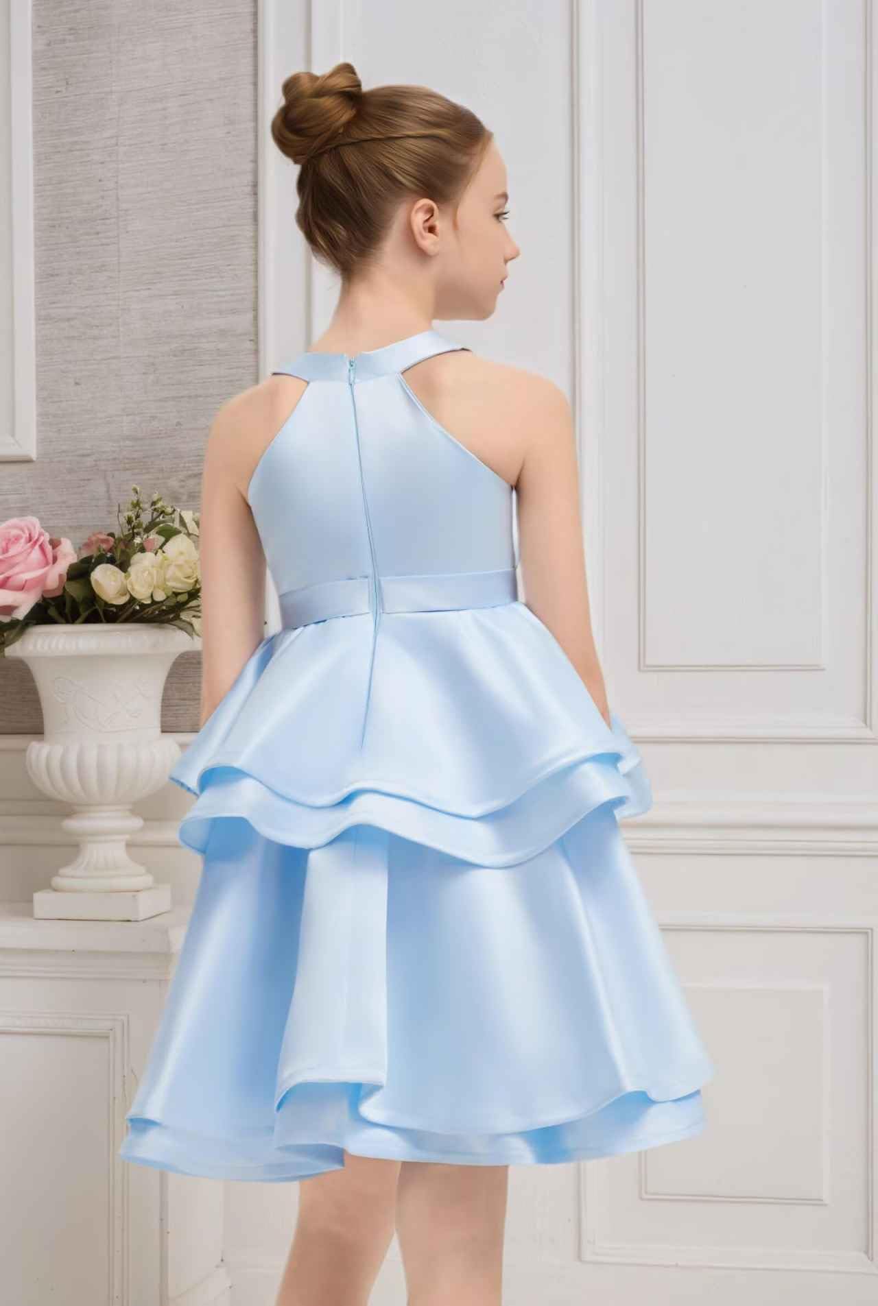 Women Short Halter Neck Satin Tiered Skirt Homecoming Dress 2025 for Teens Mini Prom Cocktail Formal Party Dresses