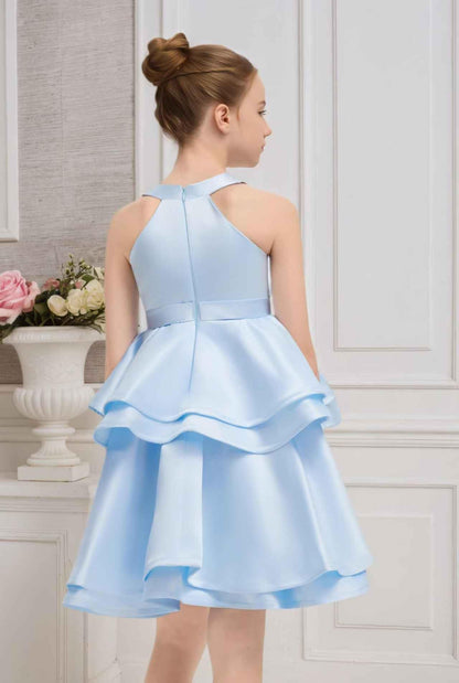 Women Short Halter Neck Satin Tiered Skirt Homecoming Dress 2025 for Teens Mini Prom Cocktail Formal Party Dresses