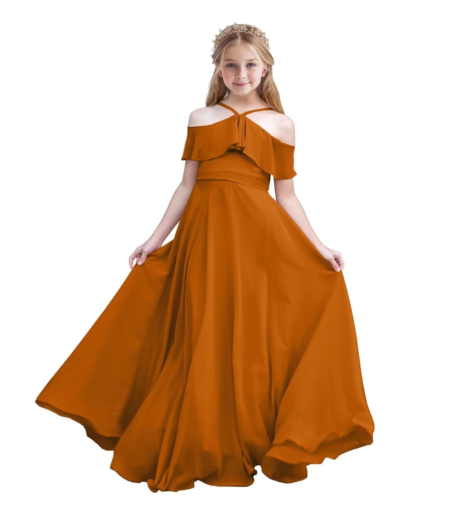 Chiffon Junior Bridesmaid Dresses Halter Floor Length Flower Girl Dresses for Wedding