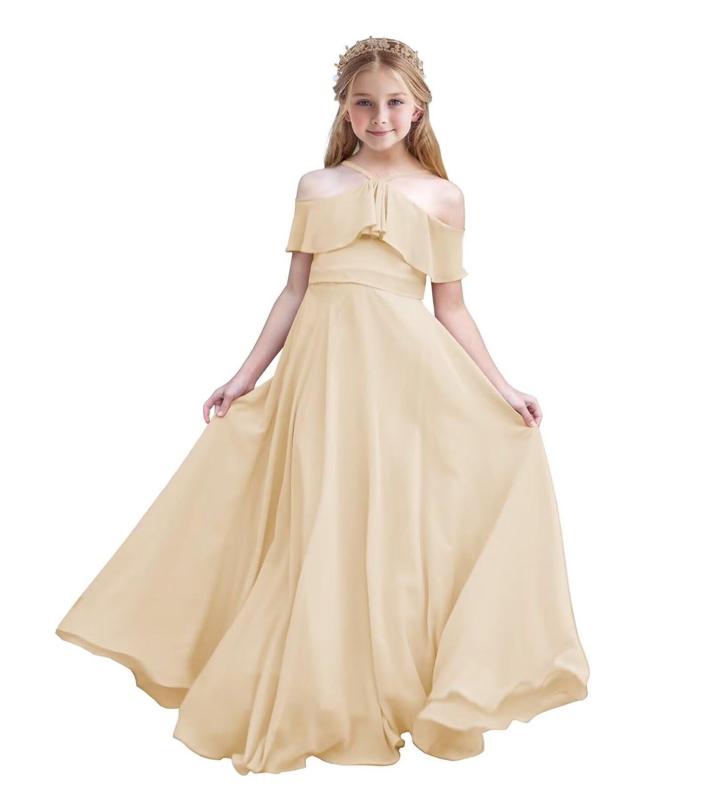 Chiffon Junior Bridesmaid Dresses Halter Floor Length Flower Girl Dresses for Wedding