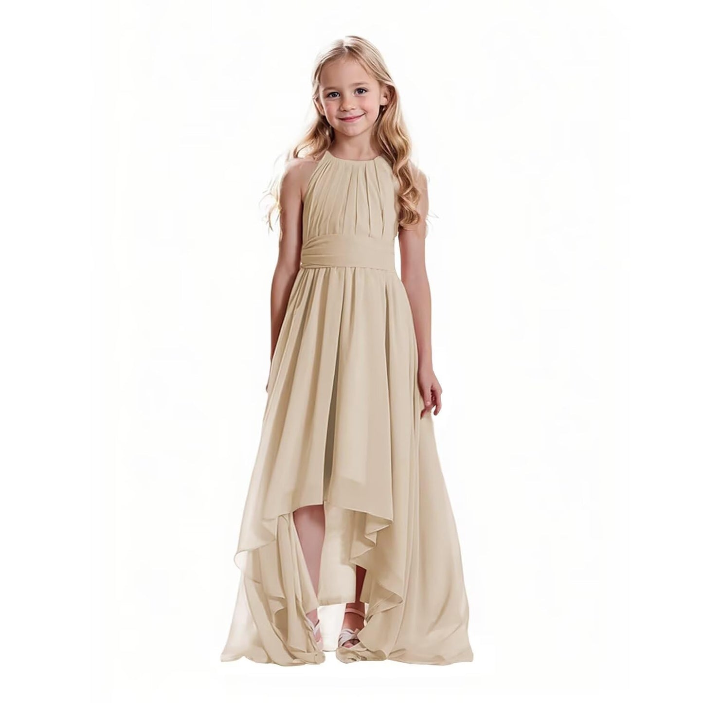 Junior Bridesmaid Dresses Chiffon Halter Floor Length Flower Girl Dresses for Wedding