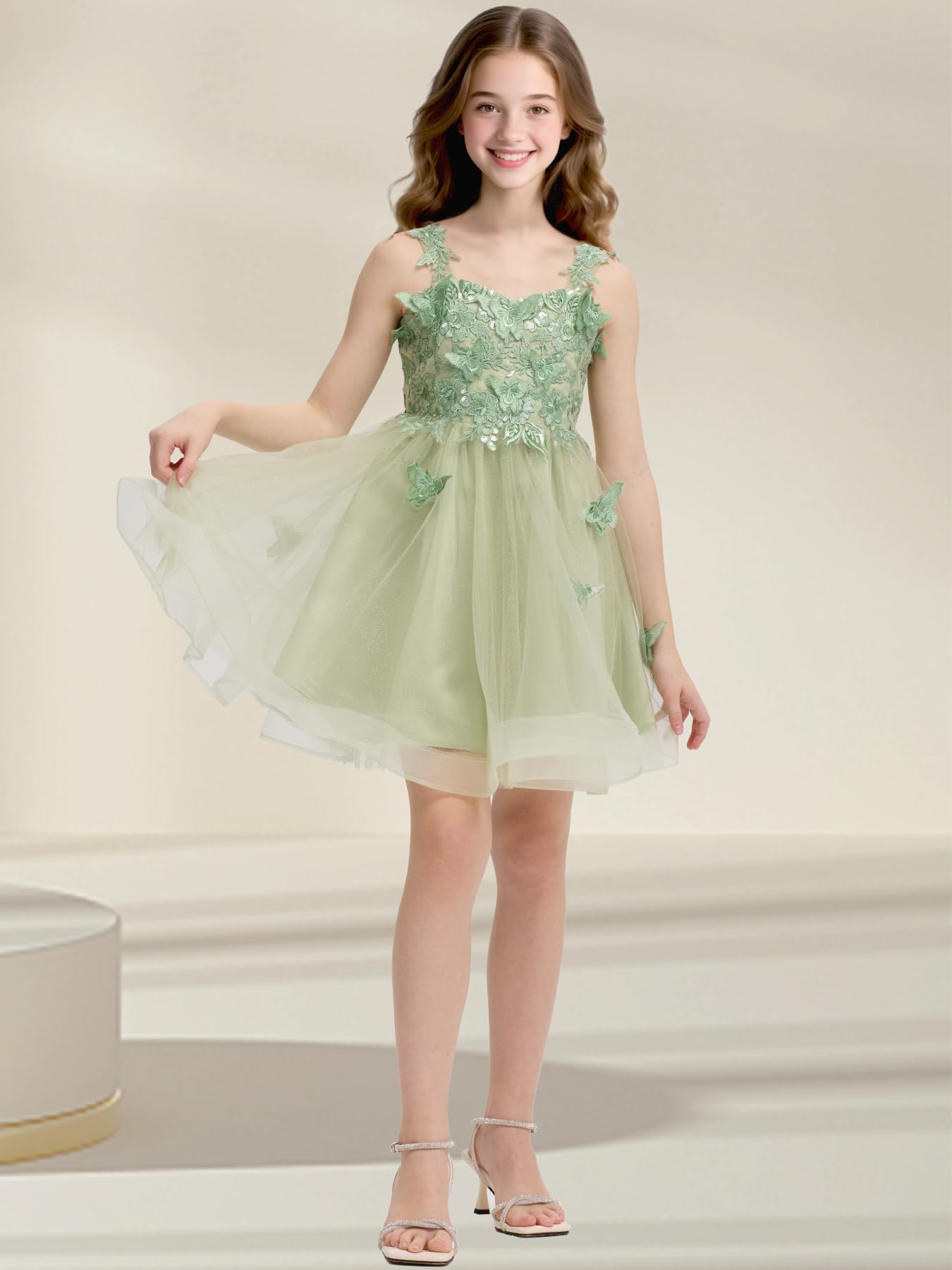 Short Flower Girl Dress for Wedding Lace Applique Homecoming Dresses for Teens UJR081