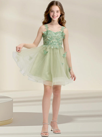 Short Flower Girl Dress for Wedding Lace Applique Homecoming Dresses for Teens UJR081