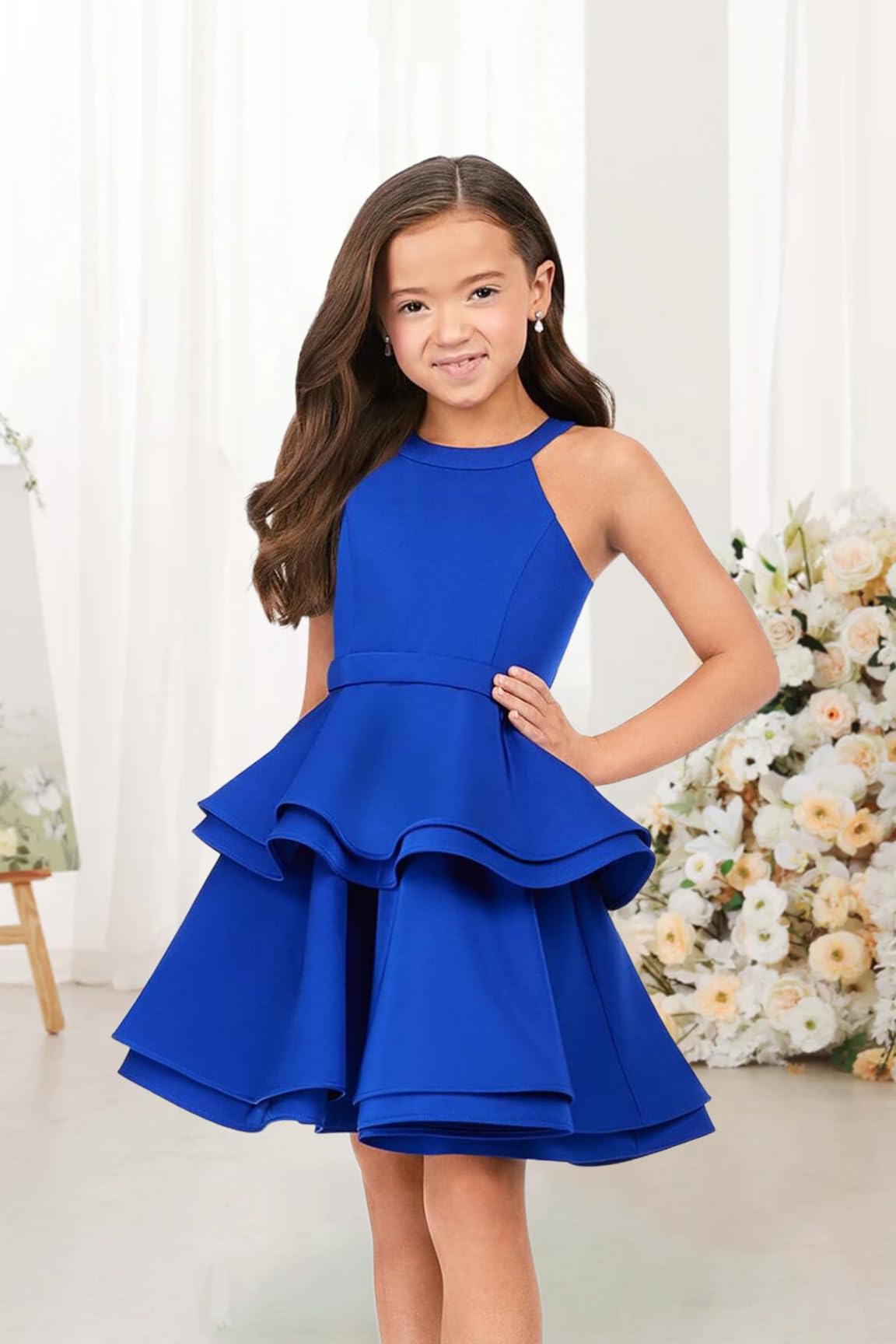 Satin Flower Girl Dress Layers Pageant Dresses Short Party Formal Ball Gown for Girls UJR086