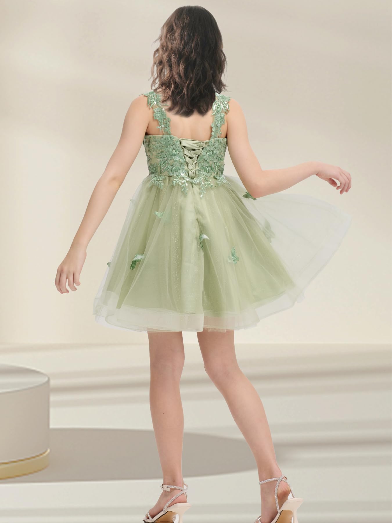 Short Flower Girl Dress for Wedding Lace Applique Homecoming Dresses for Teens UJR081