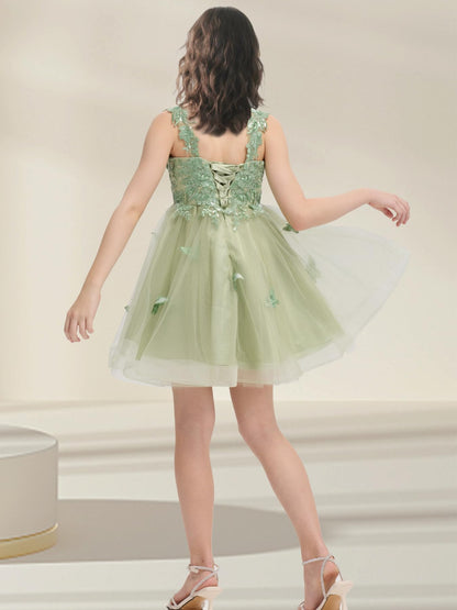 Short Flower Girl Dress for Wedding Lace Applique Homecoming Dresses for Teens UJR081