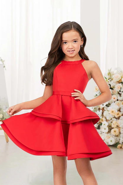 Satin Flower Girl Dress Layers Pageant Dresses Short Party Formal Ball Gown for Girls UJR086