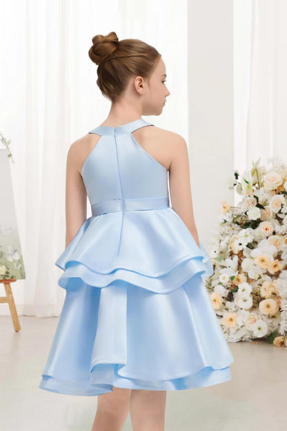 Satin Flower Girl Dress Layers Pageant Dresses Short Party Formal Ball Gown for Girls UJR086