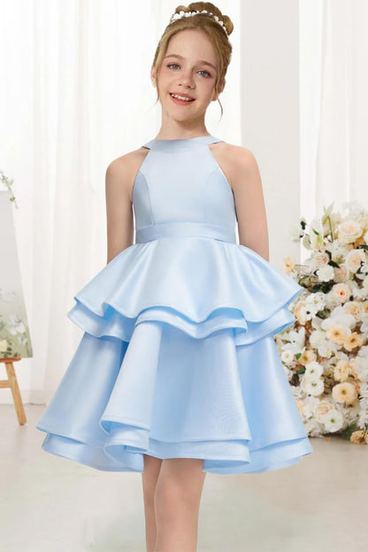 Satin Flower Girl Dress Layers Pageant Dresses Short Party Formal Ball Gown for Girls UJR086