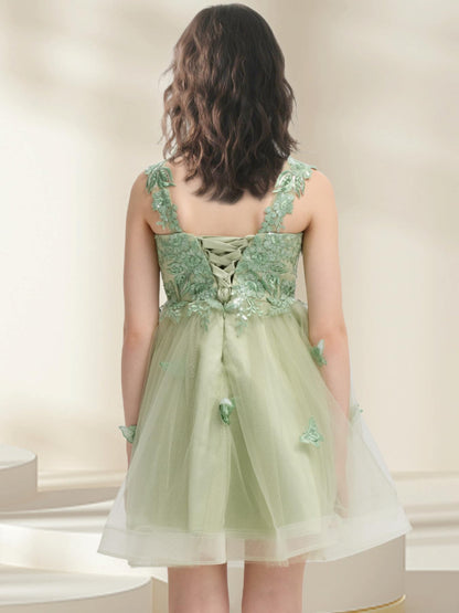 Short Flower Girl Dress for Wedding Lace Applique Homecoming Dresses for Teens UJR081
