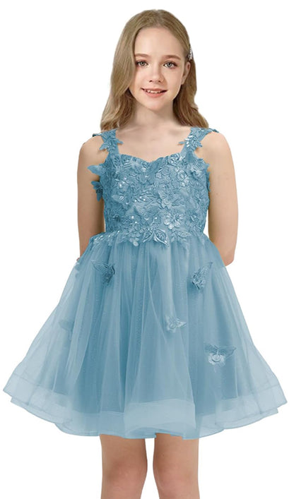 Short Flower Girl Dress for Wedding Lace Applique Homecoming Dresses for Teens UJR081