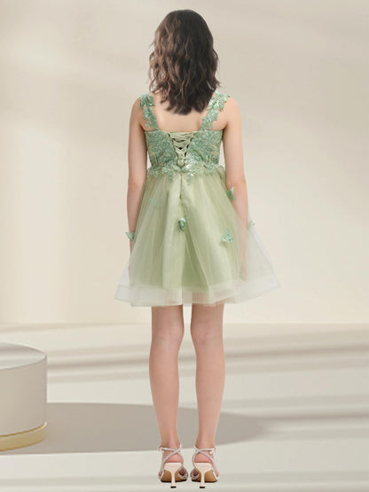 Short Flower Girl Dress for Wedding Lace Applique Homecoming Dresses for Teens UJR081
